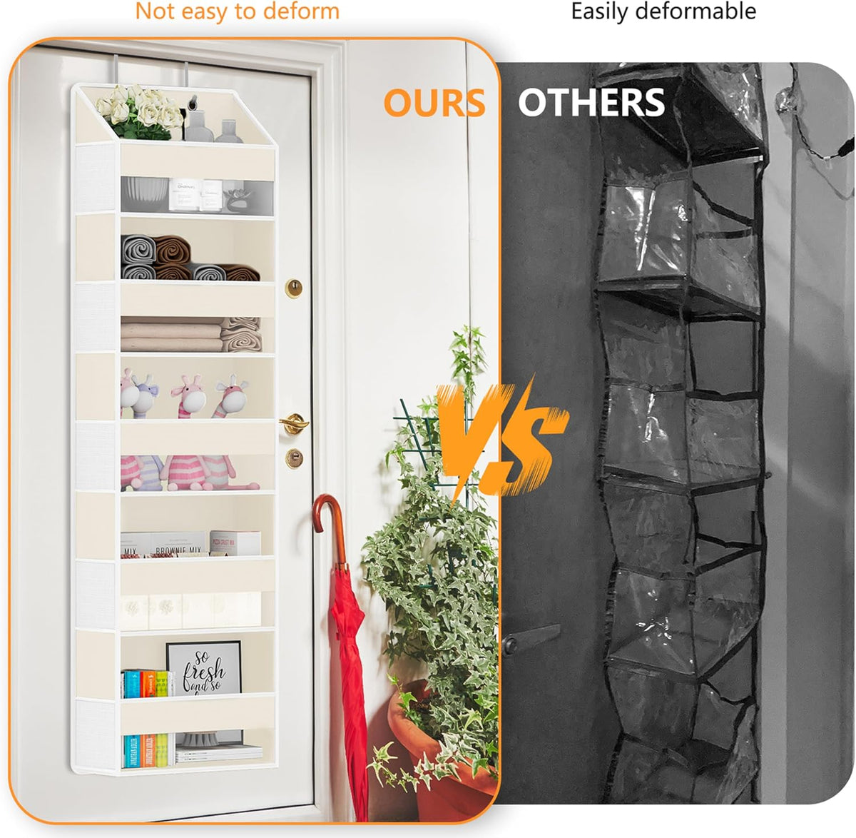 Over The Door Organizer - Over Door Storage Organizer with 5 Large Pockets & 10 Mesh Side Compartments - Heavy-Duty Hanging Storage for Bathroom, Bedroom & Closet - Baby Room Organize - Grey