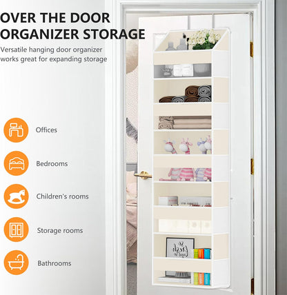 Over The Door Organizer - Over Door Storage Organizer with 5 Large Pockets & 10 Mesh Side Compartments - Heavy-Duty Hanging Storage for Bathroom, Bedroom & Closet - Baby Room Organize - Grey