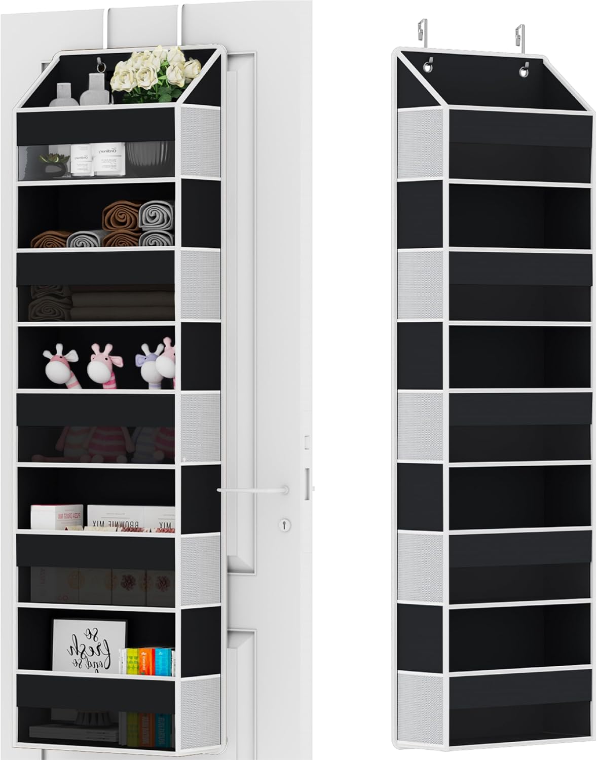 Over The Door Organizer - Over Door Storage Organizer with 5 Large Pockets & 10 Mesh Side Compartments - Heavy-Duty Hanging Storage for Bathroom, Bedroom & Closet - Baby Room Organize - Grey