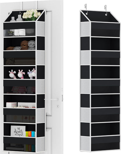 Over The Door Organizer - Over Door Storage Organizer with 5 Large Pockets & 10 Mesh Side Compartments - Heavy-Duty Hanging Storage for Bathroom, Bedroom & Closet - Baby Room Organize - Grey