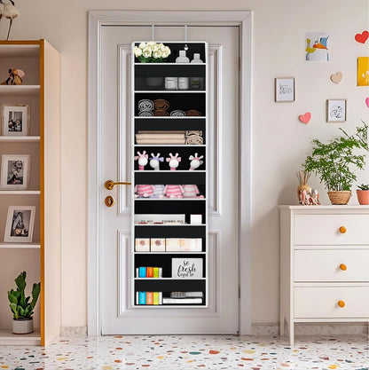 Over The Door Organizer - Over Door Storage Organizer with 5 Large Pockets & 10 Mesh Side Compartments - Heavy-Duty Hanging Storage for Bathroom, Bedroom & Closet - Baby Room Organize - Grey
