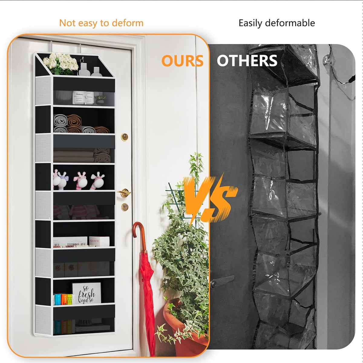 Over The Door Organizer - Over Door Storage Organizer with 5 Large Pockets & 10 Mesh Side Compartments - Heavy-Duty Hanging Storage for Bathroom, Bedroom & Closet - Baby Room Organize - Grey