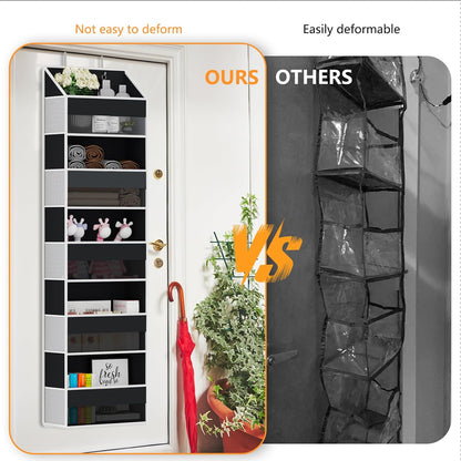 Over The Door Organizer - Over Door Storage Organizer with 5 Large Pockets & 10 Mesh Side Compartments - Heavy-Duty Hanging Storage for Bathroom, Bedroom & Closet - Baby Room Organize - Grey