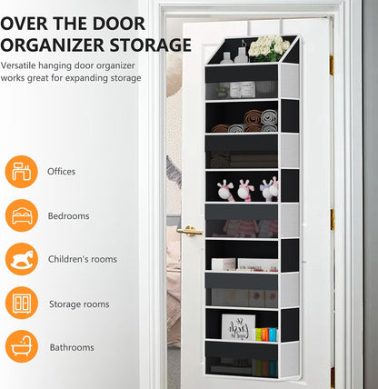 Over The Door Organizer - Over Door Storage Organizer with 5 Large Pockets & 10 Mesh Side Compartments - Heavy-Duty Hanging Storage for Bathroom, Bedroom & Closet - Baby Room Organize - Grey