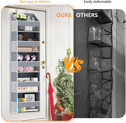 Over The Door Organizer - Over Door Storage Organizer with 5 Large Pockets & 10 Mesh Side Compartments - Heavy-Duty Hanging Storage for Bathroom, Bedroom & Closet - Baby Room Organize - Grey
