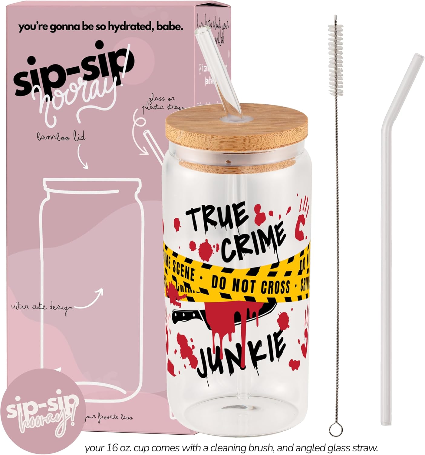 ! Coquette Bow Cherry 16oz Glass Can Cup with Lid and Straw, Pink Aesthetic Iced Coffee Cup, Cute for Her