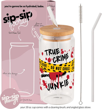 ! Coquette Bow Cherry 16oz Glass Can Cup with Lid and Straw, Pink Aesthetic Iced Coffee Cup, Cute for Her