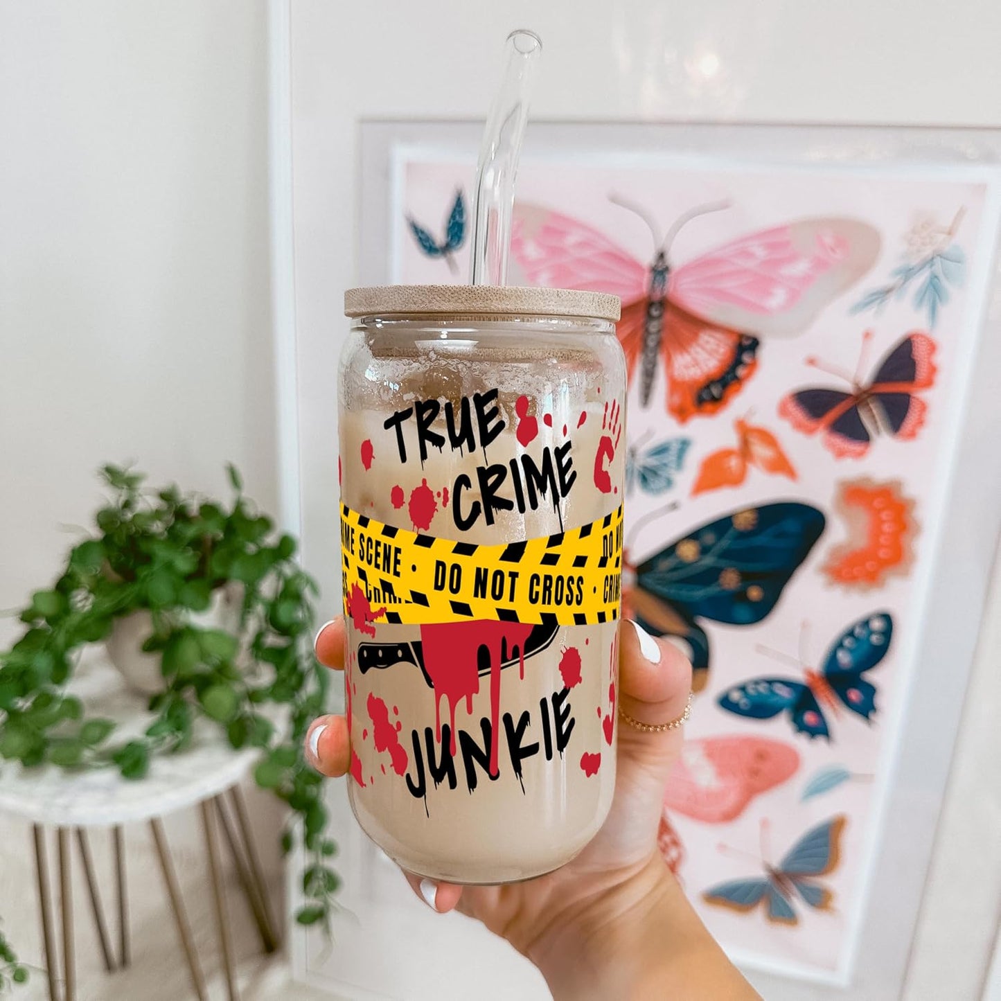 ! Coquette Bow Cherry 16oz Glass Can Cup with Lid and Straw, Pink Aesthetic Iced Coffee Cup, Cute for Her