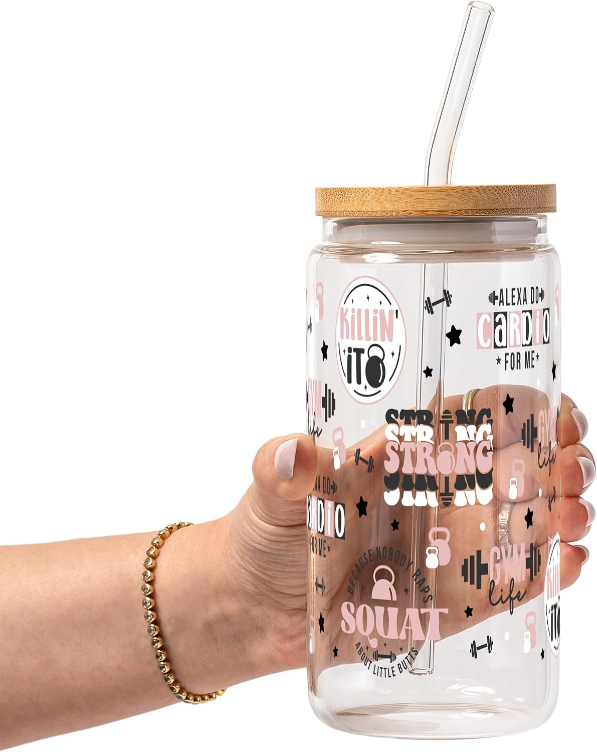 ! Coquette Bow Cherry 16oz Glass Can Cup with Lid and Straw, Pink Aesthetic Iced Coffee Cup, Cute for Her