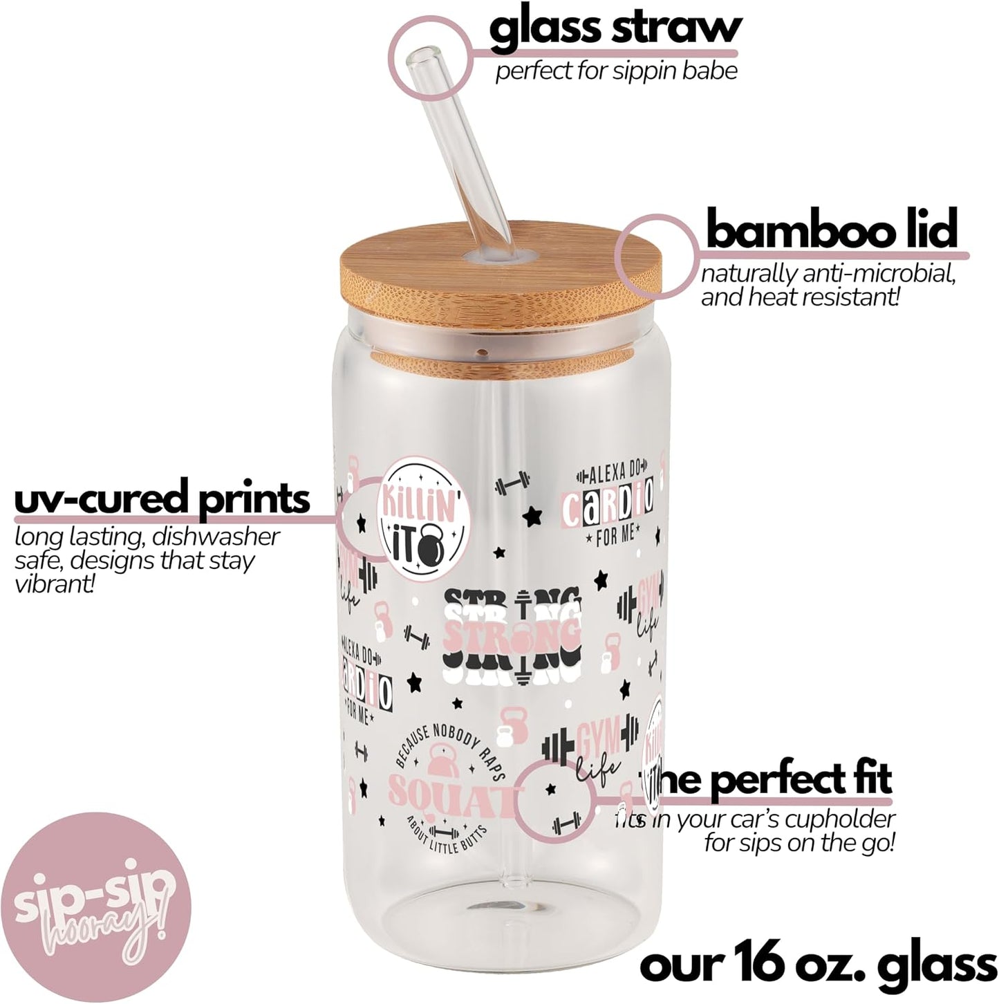 ! Coquette Bow Cherry 16oz Glass Can Cup with Lid and Straw, Pink Aesthetic Iced Coffee Cup, Cute for Her