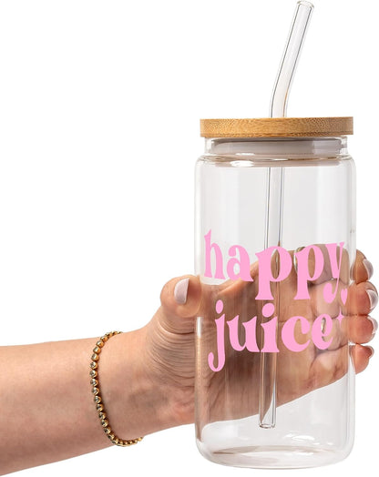 ! Coquette Bow Cherry 16oz Glass Can Cup with Lid and Straw, Pink Aesthetic Iced Coffee Cup, Cute for Her