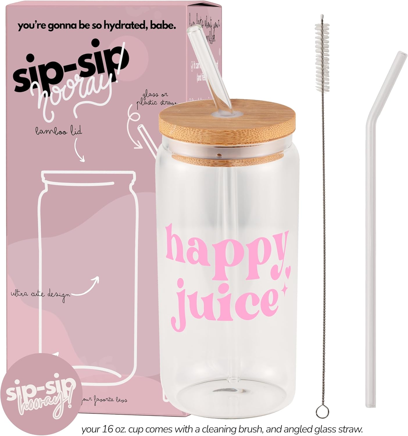 ! Coquette Bow Cherry 16oz Glass Can Cup with Lid and Straw, Pink Aesthetic Iced Coffee Cup, Cute for Her