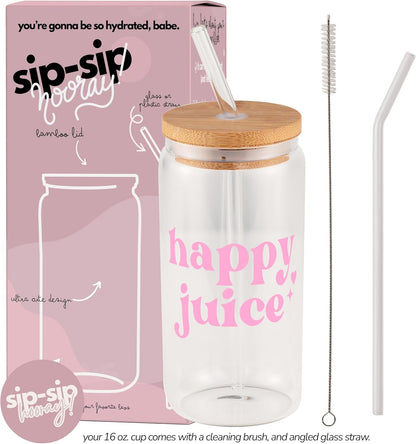 ! Coquette Bow Cherry 16oz Glass Can Cup with Lid and Straw, Pink Aesthetic Iced Coffee Cup, Cute for Her
