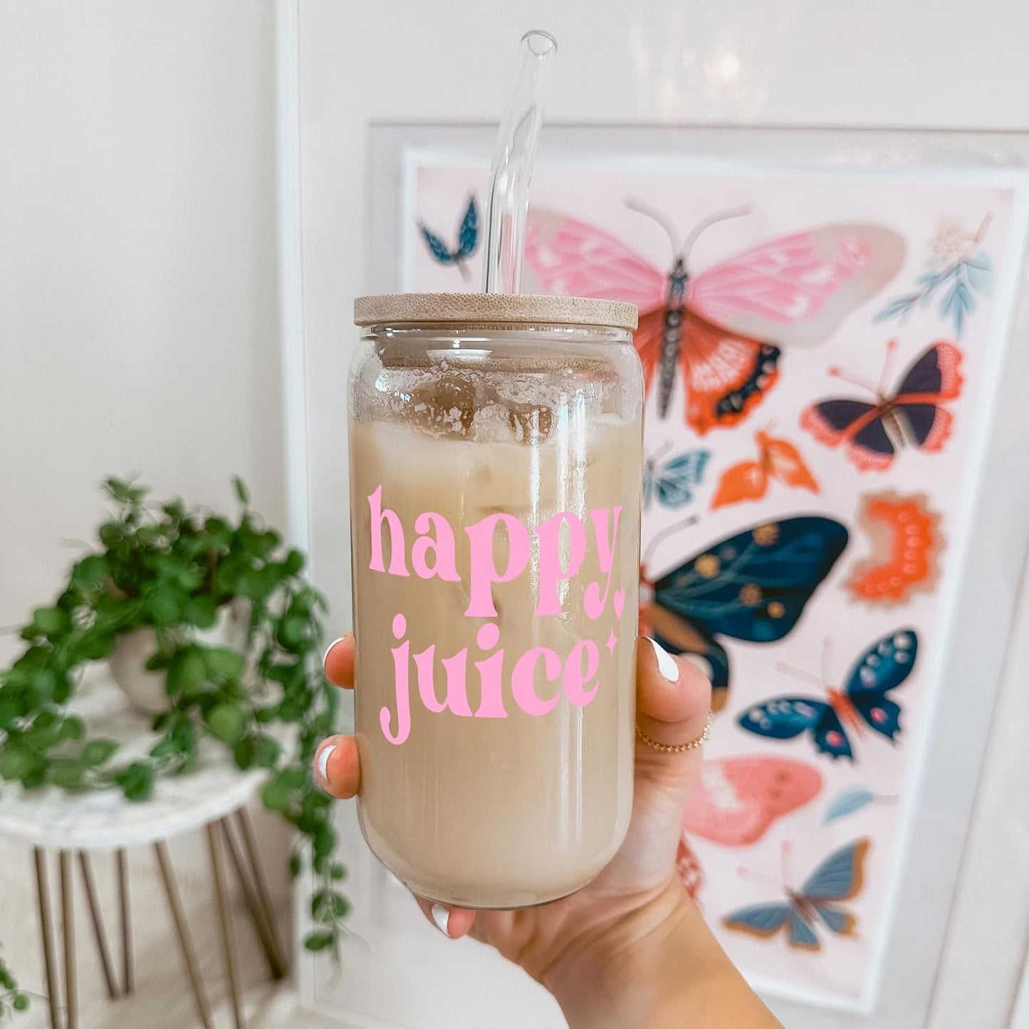 ! Coquette Bow Cherry 16oz Glass Can Cup with Lid and Straw, Pink Aesthetic Iced Coffee Cup, Cute for Her