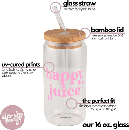 ! Coquette Bow Cherry 16oz Glass Can Cup with Lid and Straw, Pink Aesthetic Iced Coffee Cup, Cute for Her