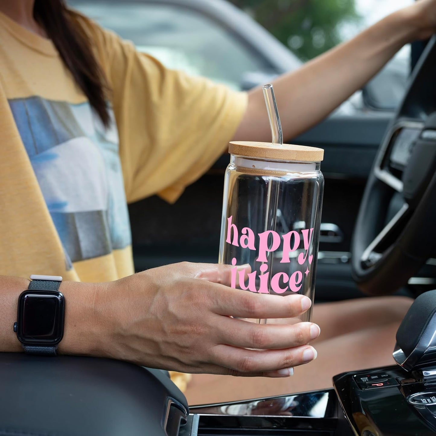 ! Coquette Bow Cherry 16oz Glass Can Cup with Lid and Straw, Pink Aesthetic Iced Coffee Cup, Cute for Her