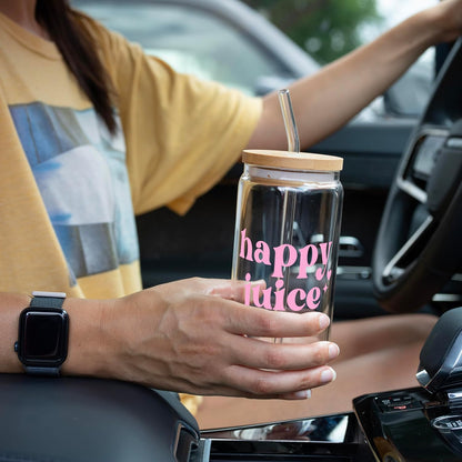 ! Coquette Bow Cherry 16oz Glass Can Cup with Lid and Straw, Pink Aesthetic Iced Coffee Cup, Cute for Her