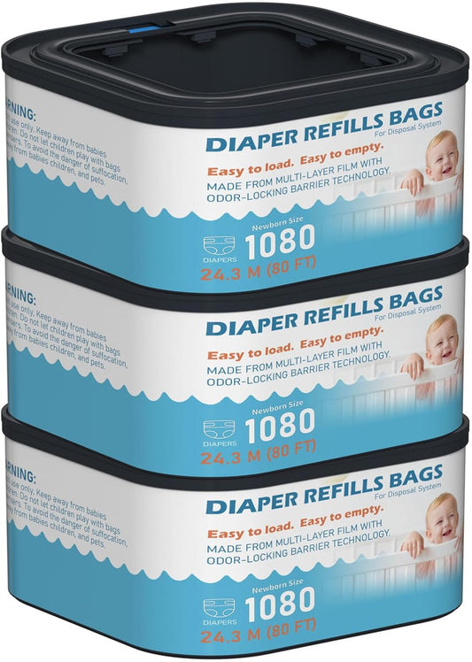 Jumbo+ Square Refills Disposal Bags Refill (Baby Powder Scent) Compatible with Diaper Genie Classic, Compact, Premier and Select Pails, Hold Up to 1080 Newborn-Sized Diapers Per Refill