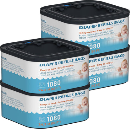 Jumbo+ Square Refills Disposal Bags Refill (Baby Powder Scent) Compatible with Diaper Genie Classic, Compact, Premier and Select Pails, Hold Up to 1080 Newborn-Sized Diapers Per Refill