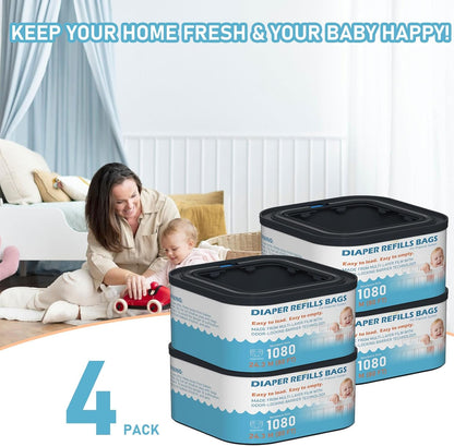 Jumbo+ Square Refills Disposal Bags Refill (Baby Powder Scent) Compatible with Diaper Genie Classic, Compact, Premier and Select Pails, Hold Up to 1080 Newborn-Sized Diapers Per Refill