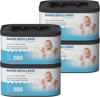 Jumbo+ Square Refills Disposal Bags Refill (Baby Powder Scent) Compatible with Diaper Genie Classic, Compact, Premier and Select Pails, Hold Up to 1080 Newborn-Sized Diapers Per Refill