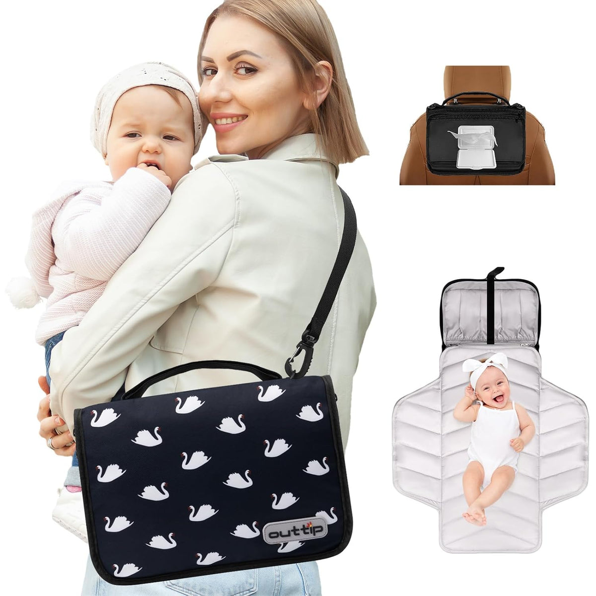 Premium Small Diaper Bag - Lightweight, Spacious & with Portable Changing Pad – Little Baby Bag Perfect for Day Trips – Quick-Access Wipes Pocket & Dedicated Parents’ Organizer Swan