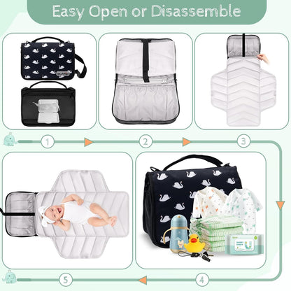 Premium Small Diaper Bag - Lightweight, Spacious & with Portable Changing Pad – Little Baby Bag Perfect for Day Trips – Quick-Access Wipes Pocket & Dedicated Parents’ Organizer Swan