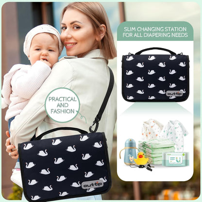 Premium Small Diaper Bag - Lightweight, Spacious & with Portable Changing Pad – Little Baby Bag Perfect for Day Trips – Quick-Access Wipes Pocket & Dedicated Parents’ Organizer Swan