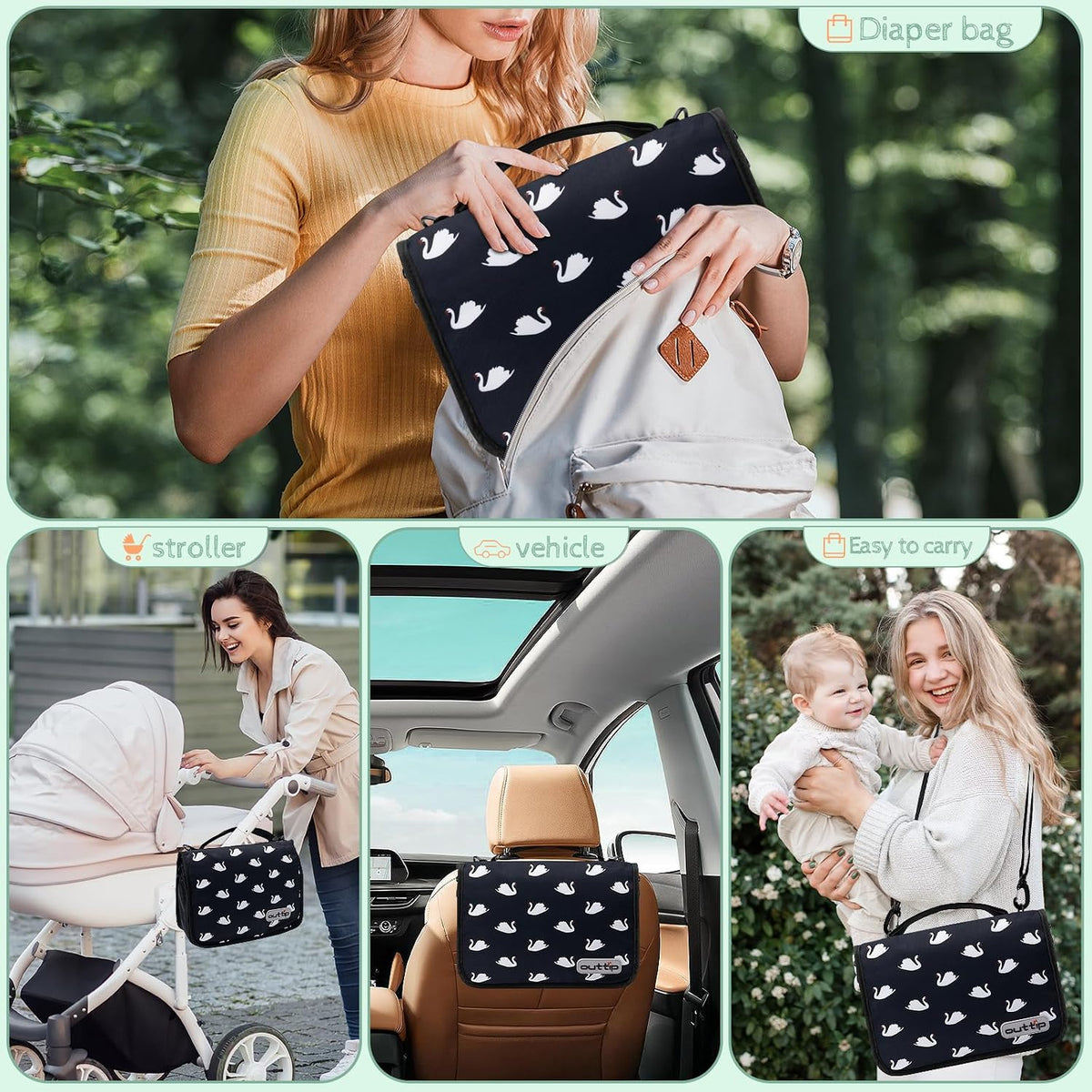 Premium Small Diaper Bag - Lightweight, Spacious & with Portable Changing Pad – Little Baby Bag Perfect for Day Trips – Quick-Access Wipes Pocket & Dedicated Parents’ Organizer Swan