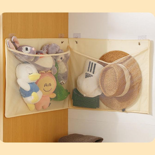 Stuffed Animal Storage Organizer Bag, Wall/Door Mount Mesh Breathable Hanging Storage Pockets Over the Door Organizer for Nursery Newborn Baby Accessories and Toy Plush Storage (gray)