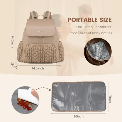 Diaper Bag Backpack, Small Baby Bag, Cute Baby Diaper Bag, Stylish Water-Resistant Travel Baby Bag for Mom, Baby Backpack with Changing Pad, Stroller Straps -Khaki
