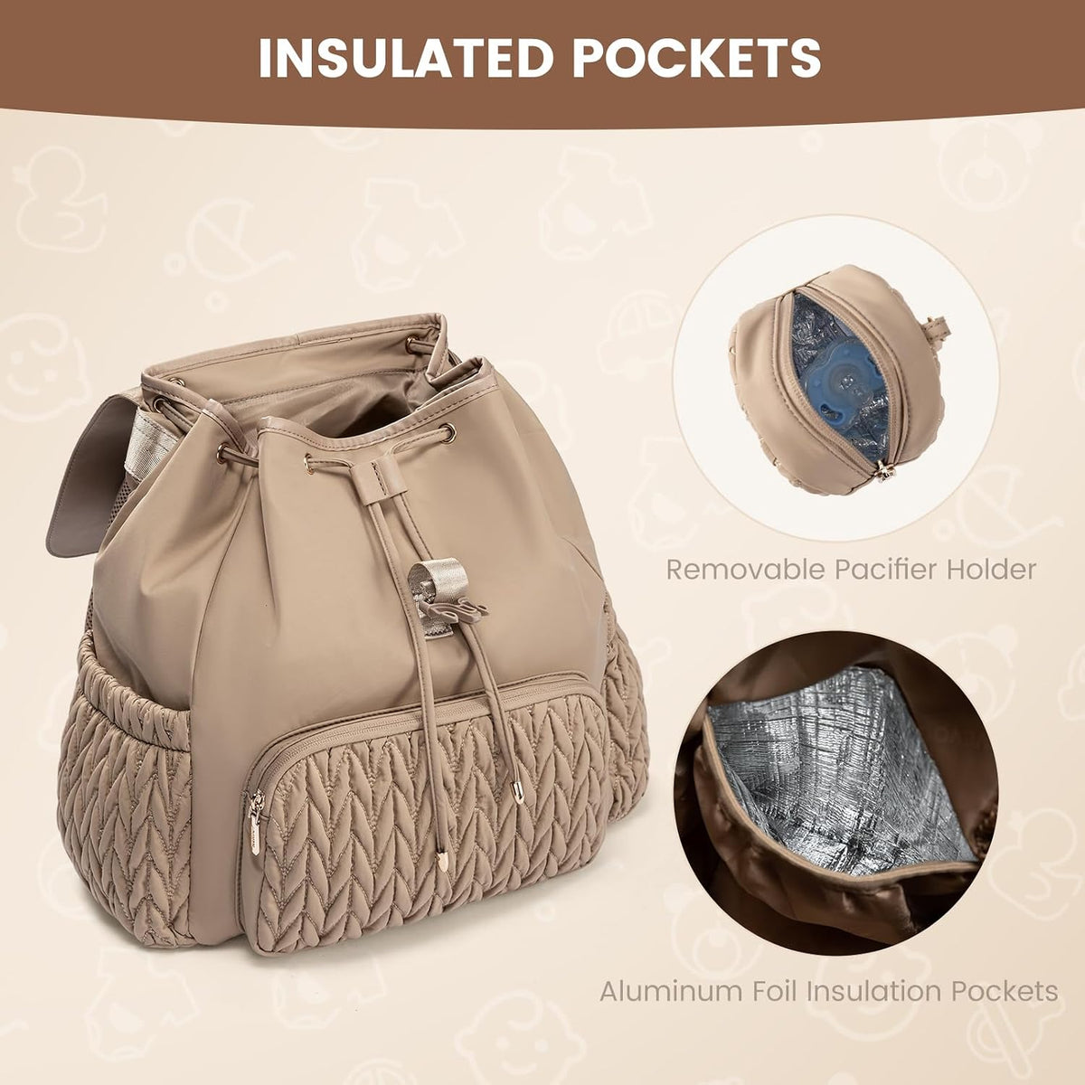 Diaper Bag Backpack, Small Baby Bag, Cute Baby Diaper Bag, Stylish Water-Resistant Travel Baby Bag for Mom, Baby Backpack with Changing Pad, Stroller Straps -Khaki