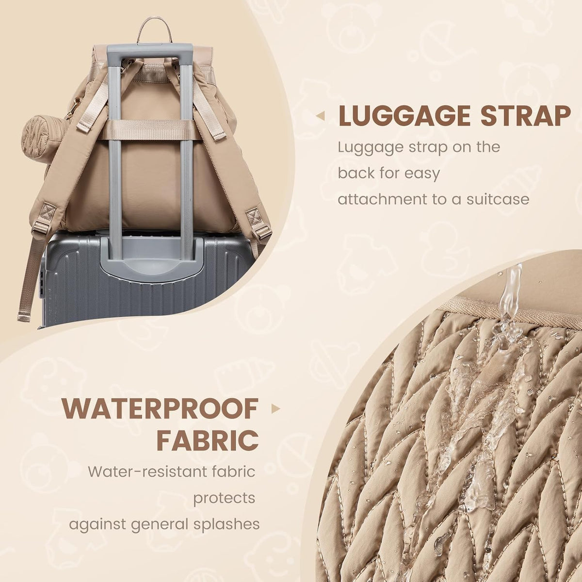Diaper Bag Backpack, Small Baby Bag, Cute Baby Diaper Bag, Stylish Water-Resistant Travel Baby Bag for Mom, Baby Backpack with Changing Pad, Stroller Straps -Khaki