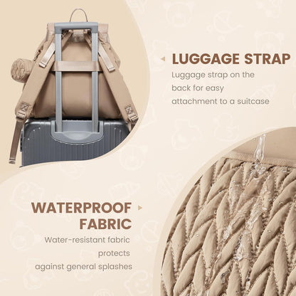 Diaper Bag Backpack, Small Baby Bag, Cute Baby Diaper Bag, Stylish Water-Resistant Travel Baby Bag for Mom, Baby Backpack with Changing Pad, Stroller Straps -Khaki