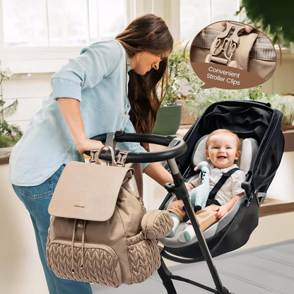 Diaper Bag Backpack, Small Baby Bag, Cute Baby Diaper Bag, Stylish Water-Resistant Travel Baby Bag for Mom, Baby Backpack with Changing Pad, Stroller Straps -Khaki