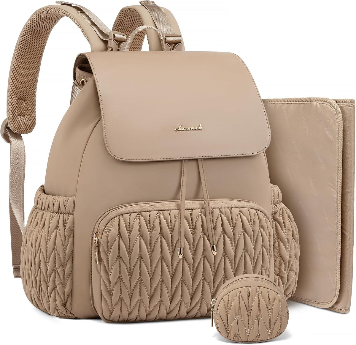 Diaper Bag Backpack, Small Baby Bag, Cute Baby Diaper Bag, Stylish Water-Resistant Travel Baby Bag for Mom, Baby Backpack with Changing Pad, Stroller Straps -Khaki