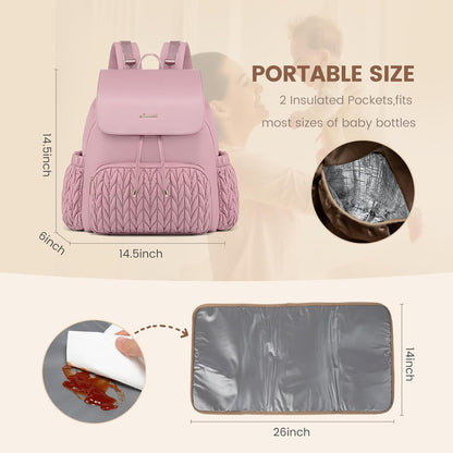 Diaper Bag Backpack, Small Baby Bag, Cute Baby Diaper Bag, Stylish Water-Resistant Travel Baby Bag for Mom, Baby Backpack with Changing Pad, Stroller Straps -Khaki