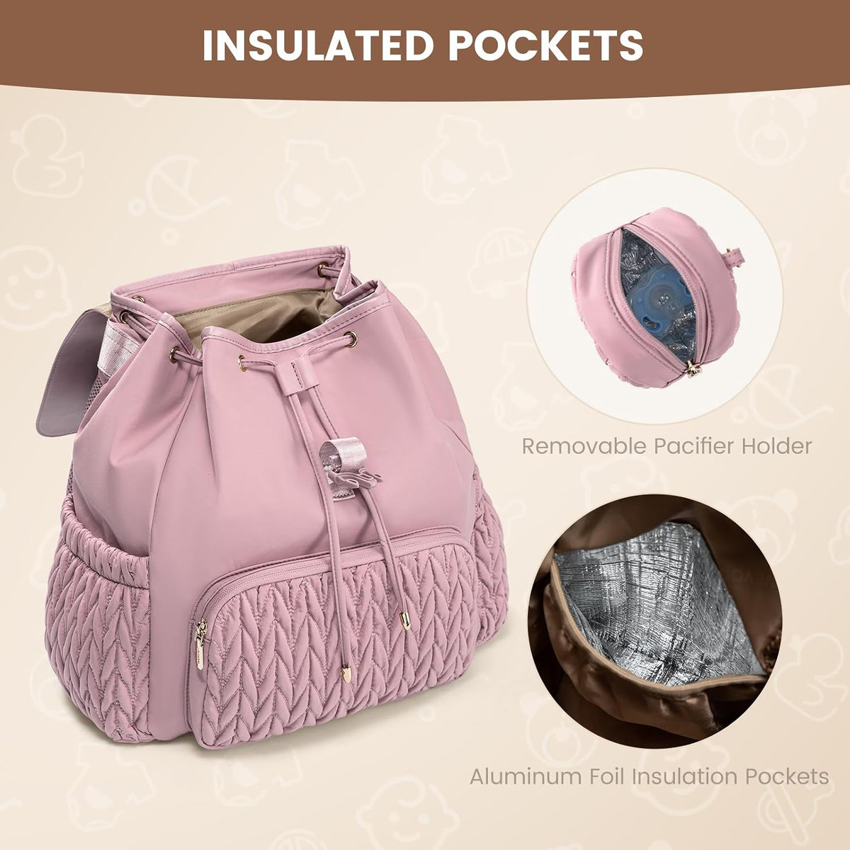 Diaper Bag Backpack, Small Baby Bag, Cute Baby Diaper Bag, Stylish Water-Resistant Travel Baby Bag for Mom, Baby Backpack with Changing Pad, Stroller Straps -Khaki