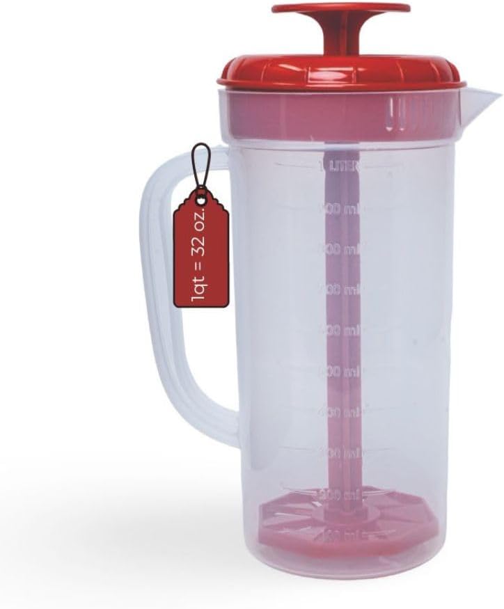 JBK Pottery 1 Quart Plastic Mixing Pitcher with Mixing Lid, BPA Free, Shatterproof Beverage Jug for Iced Tea, Lemonade, Juices, Milk – Leak-Proof, Easy Stirring, Dishwasher Safe | Blue