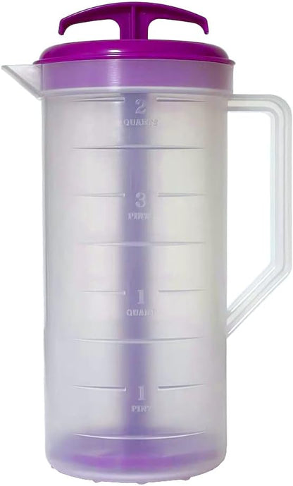 JBK Pottery 2-Quart White Mixing Pitcher with Plunger – BPA-Free Plastic Mixing Jug for Juice, Milk, Tea, Shakes, and More – Dishwasher-Safe, Spill-Proof Lid, Smart Stirring Design