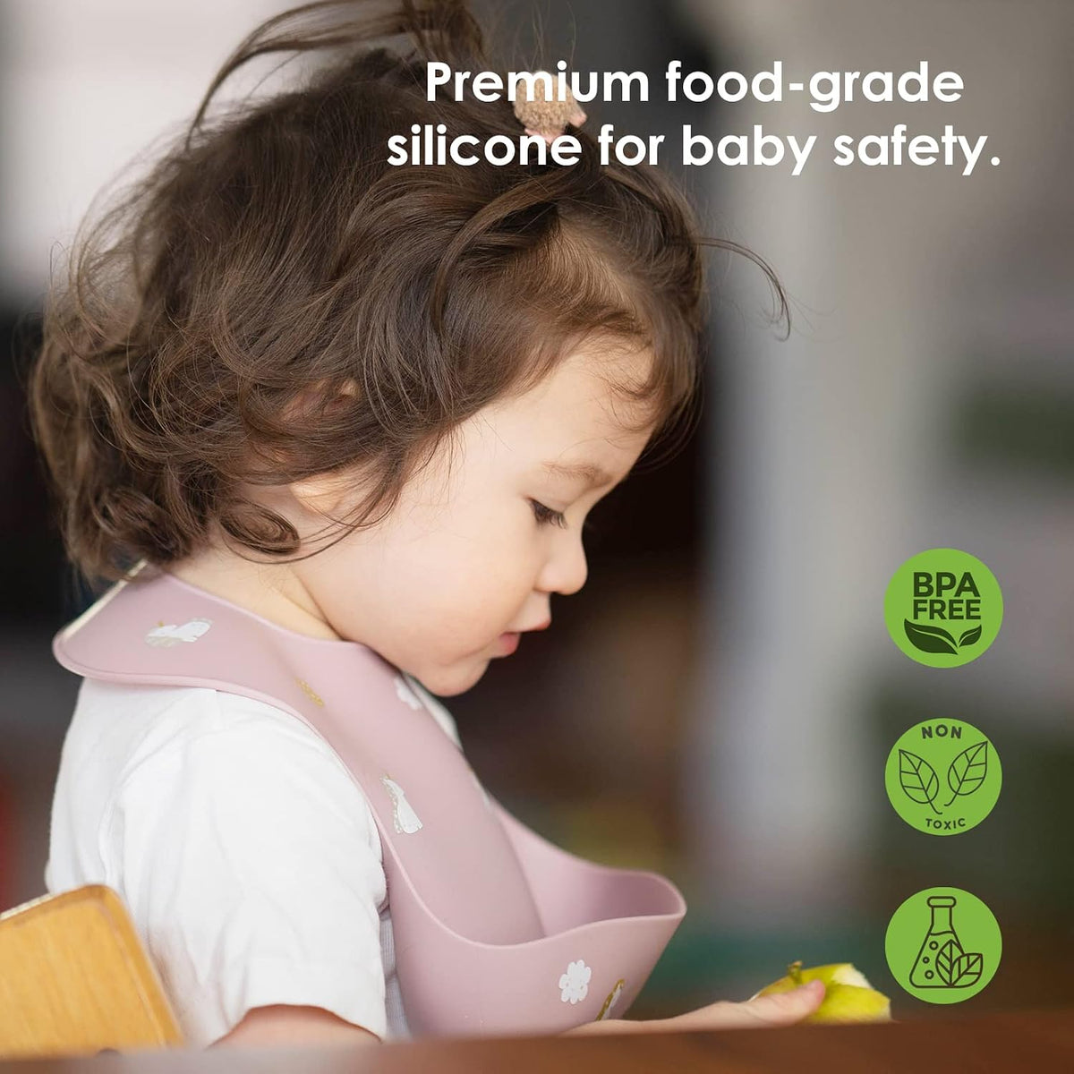 Baby Silicone Bibs 2 Sets Baby Bibs with Food Catcher for Girls Boys Toddlers BPA Free Waterproof Soft Adjustable for Babies-Soft Pink/Pale Mauve