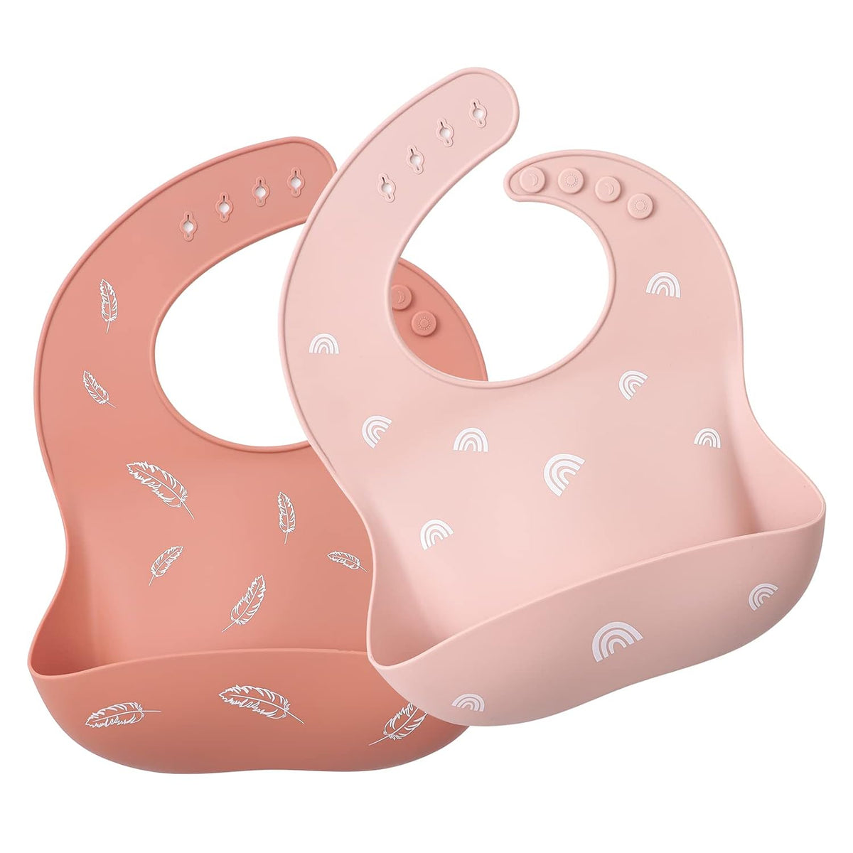 Baby Silicone Bibs 2 Sets Baby Bibs with Food Catcher for Girls Boys Toddlers BPA Free Waterproof Soft Adjustable for Babies-Soft Pink/Pale Mauve
