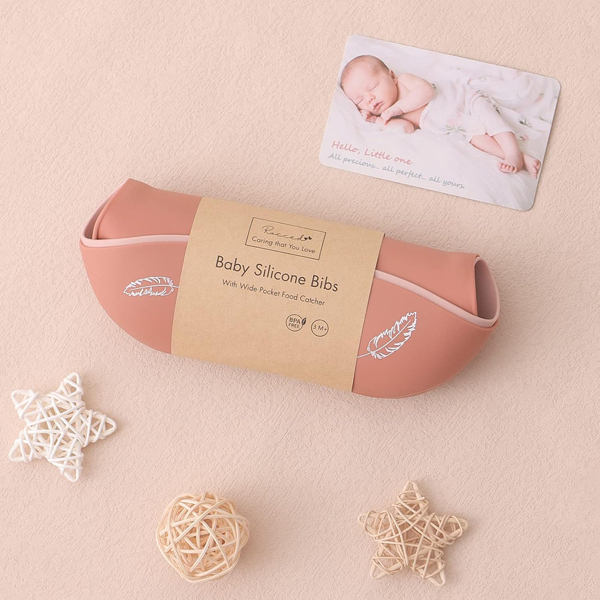 Baby Silicone Bibs 2 Sets Baby Bibs with Food Catcher for Girls Boys Toddlers BPA Free Waterproof Soft Adjustable for Babies-Soft Pink/Pale Mauve