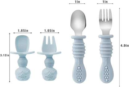 PandaEar Silicone Baby Feeding Set | 11PCS Baby Led Weaning Supplies Self Feeding Utensils | Divided Suction Plate Bowl Bibs Sippy Cup with Baby Food Pouch Snack Container Spoons Forks, Blue