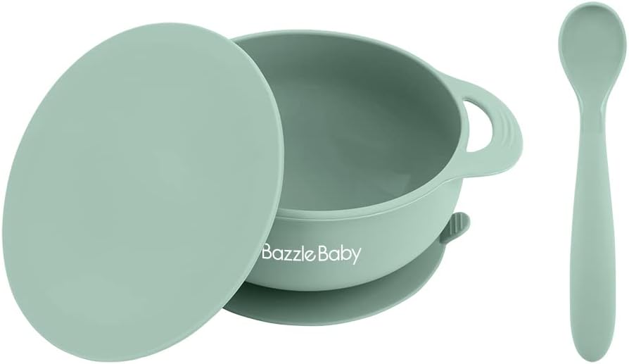Bazzle Baby Silicone Suction Bowls with Suction Lid and Spoon | 3-piece set | BPA Free Silicone | Perfect for 4-36 Months.