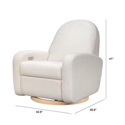 Babyletto Nami Electronic Power Recliner and Swivel Glider with USB Port in Ivory Boucle with Light Wood Base, Greenguard Gold and CertiPUR-US Certified