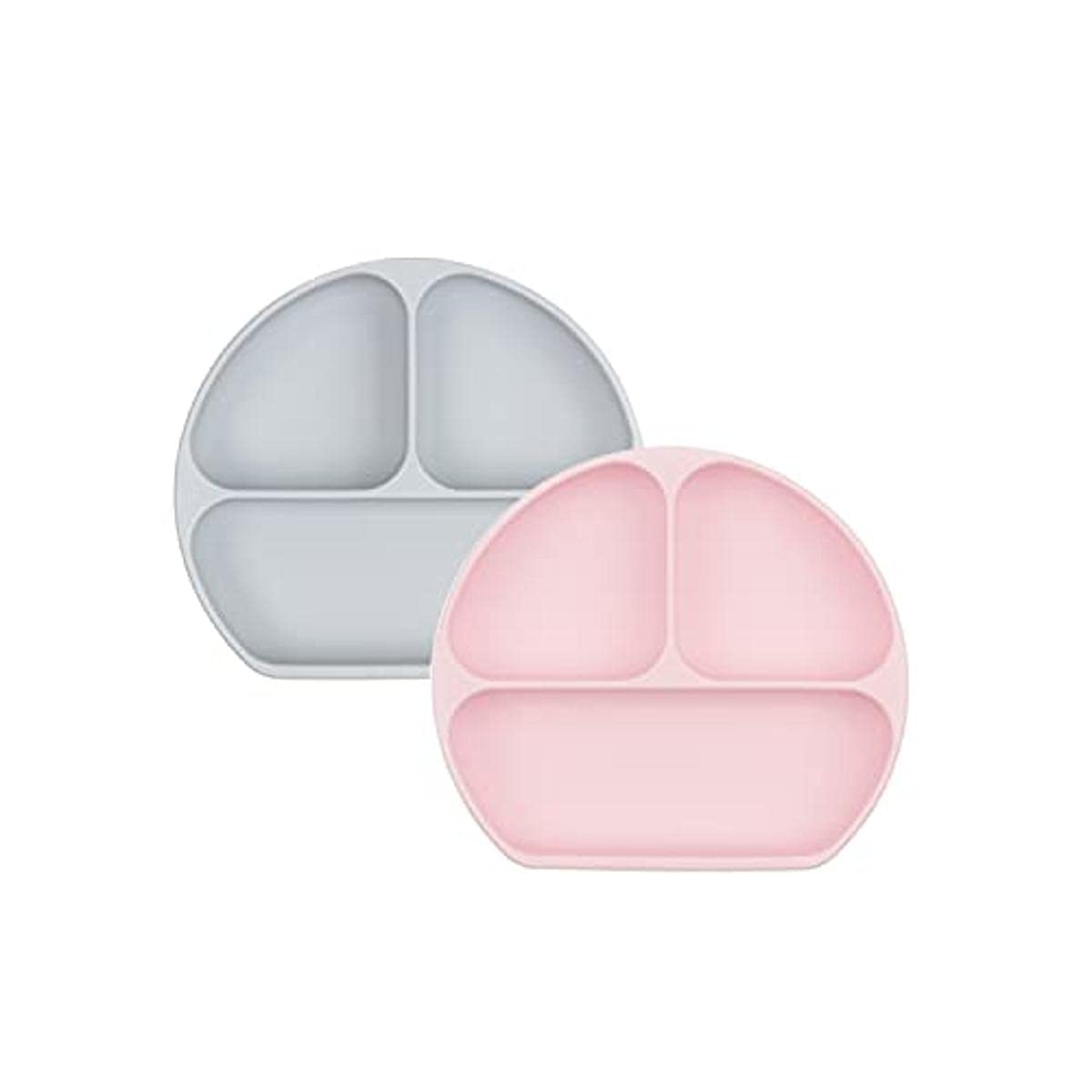 Bumkins Toddler and Baby Suction Plate, Divided Grip Dish for Babies and Kids, Baby Led Weaning, Feeding Supplies, Sticks to Tables and Highchairs, Platinum Silicone, for Chidren 6 Months, Gray