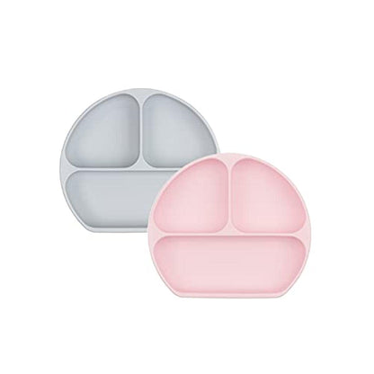 Bumkins Toddler and Baby Suction Plate, Divided Grip Dish for Babies and Kids, Baby Led Weaning, Feeding Supplies, Sticks to Tables and Highchairs, Platinum Silicone, for Chidren 6 Months, Gray