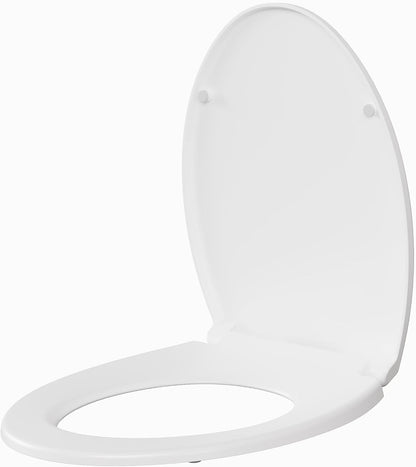 17" White Round Toilet Seat for Adult and Child, Built-In Potty Training Seat with Soft Quiet Close Non-Slip Design, Magnetic Kids Seat and Cover for Round/Oval Toilets, Easy to Install and Clean