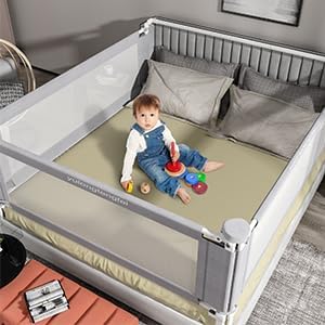 yulongtengfei 3-Piece Califormia King Size Bed Rail for Toddlers - Adjustable Baby Bed Rail Guard, Kids Safety for Califormia King Size Bed (82.7"x82.7"x70.8"-Grey)